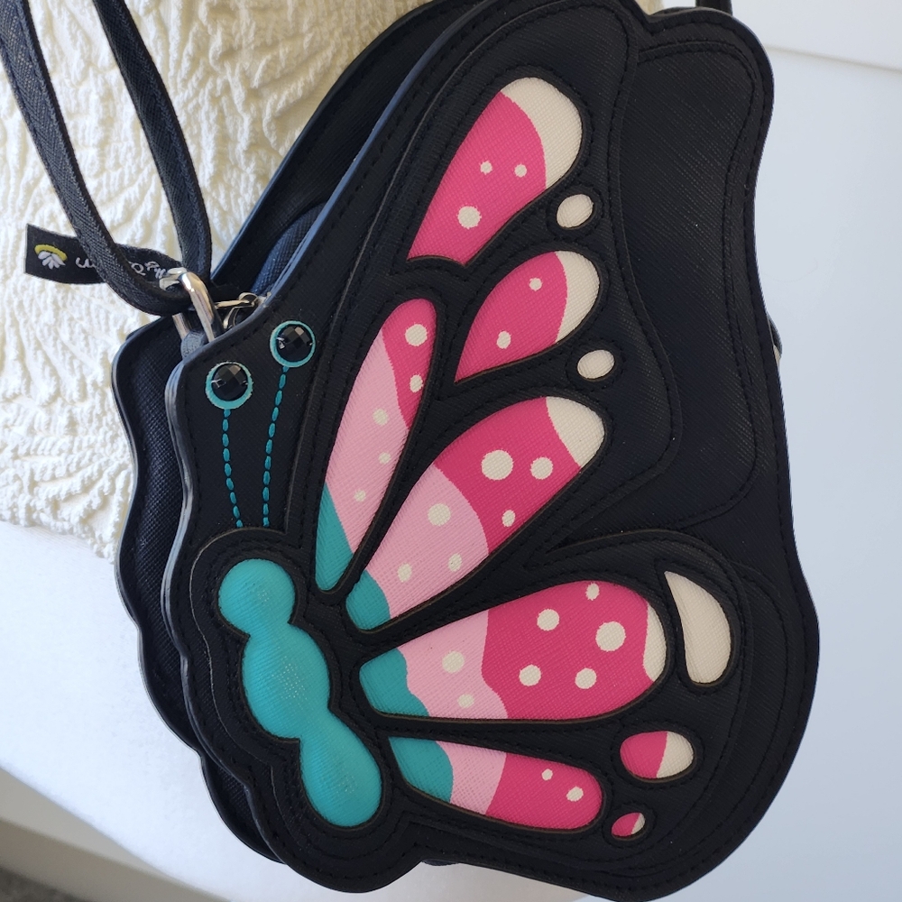 Butterfly Lily Bloom Flutter Butter Crossbody Bag Black Pink Blue Cute Fairy - Picture 7 of 16